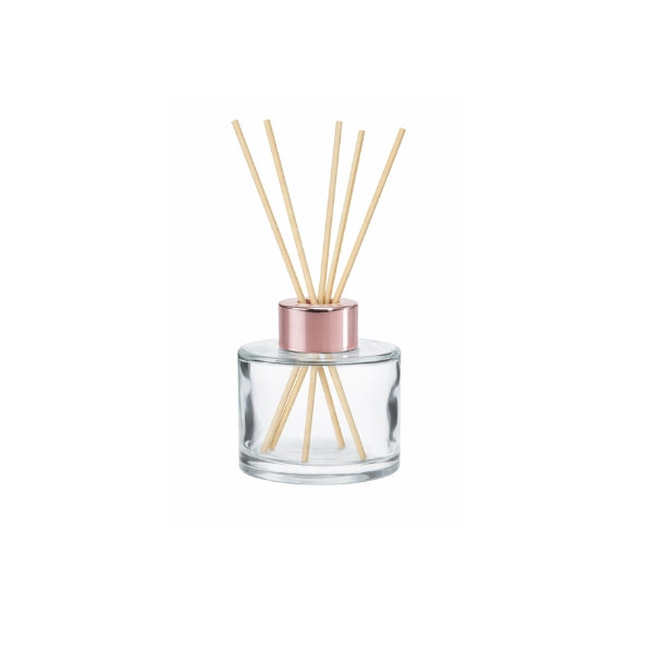 Frasco Vidro Transparente Difusor Redondo 50 mL + Tampa Rosa Gold