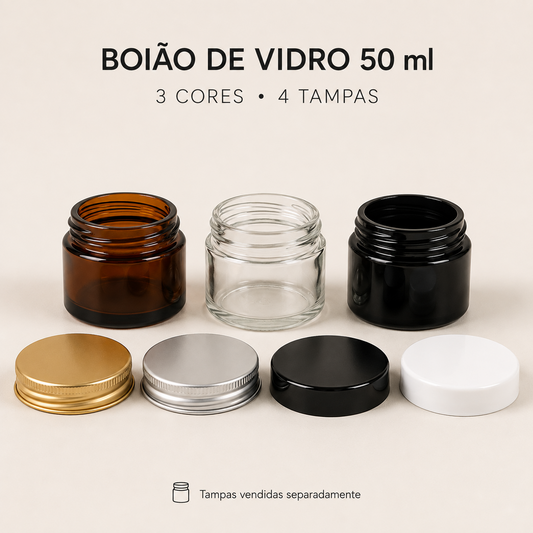 Boião de Vidro Âmbar  50 ml | Várias Cores | Tampa Opcional
