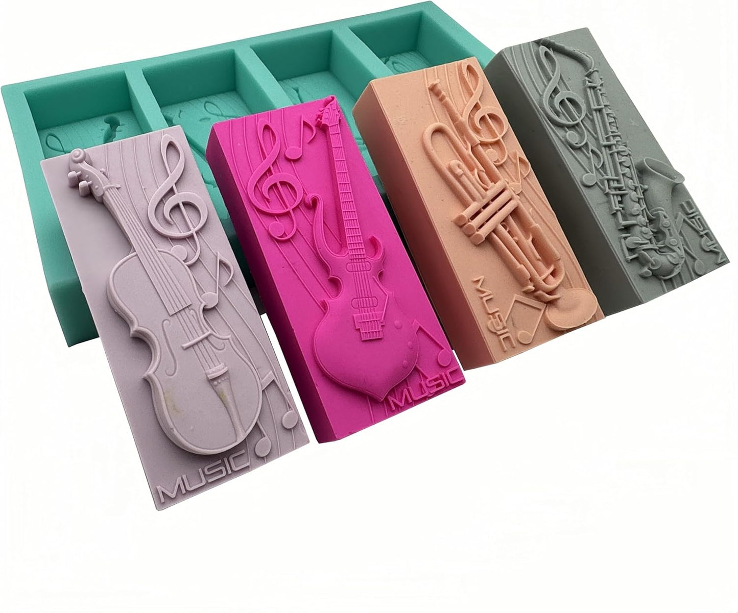 S005MS -  4 cavidades molde de sabão de silicone musical