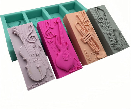 S005MS -  4 cavidades molde de sabão de silicone musical