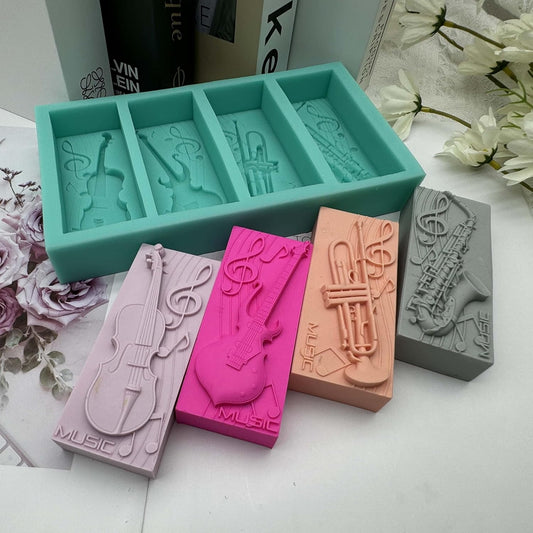 S005MS - 4 cavidades molde de sabão de silicone musical