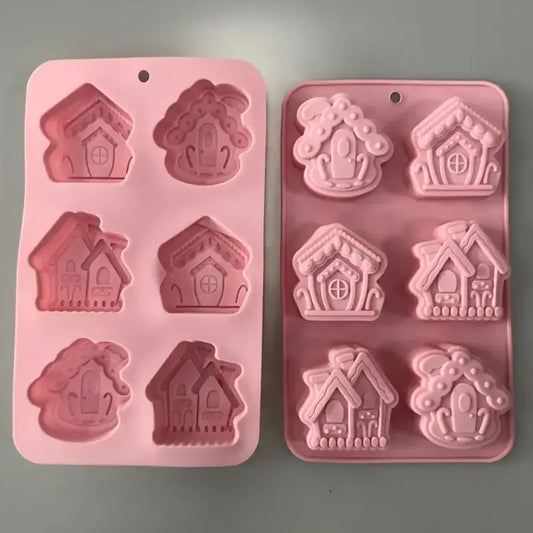 FC089MS -Molde de Silicone Casa, Forma decorativa para vela Natal