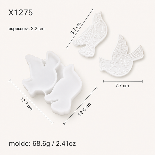 AN038MS- Molde de Resina de Silicone - Pássaro em Forma de Coração,