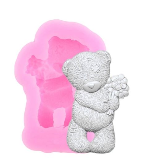 AN058MS- Mini urso com flor - Molde de Silicone