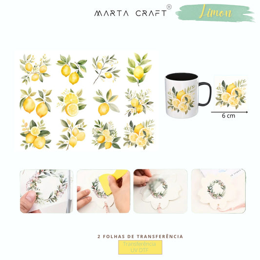 12pcs Papel de Transferência UV DTF com Tema de Limão
