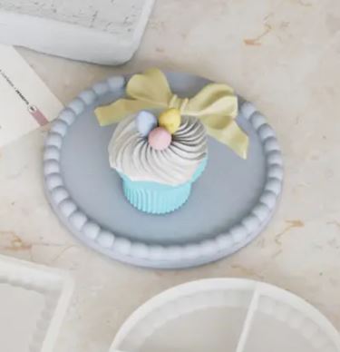 BP085MS - Molde de silicone Epóxi - Base redonda Bandeja com laço