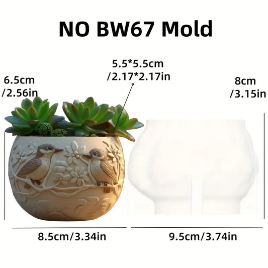 BP087MS - Molde Silicone Epóxi - Pote Vaso c/ Relevo Casal Pica-Pau