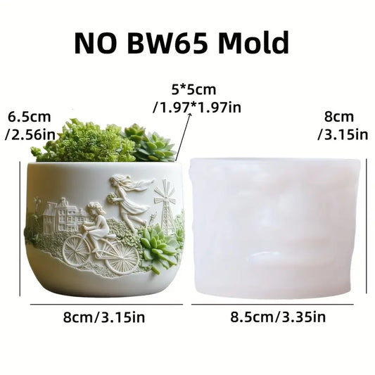 BP088MS - Molde Silicone Epóxi - Pote Vaso Relevo Sonhadores para Paisagens