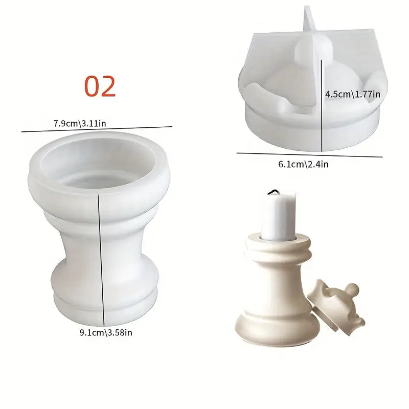 BP089MS - Molde Silicone 2 Suportes Velas Peças Xadrez