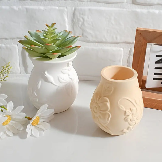 BP095MS - Molde Silicone Vaso Flores Padrão Relevo