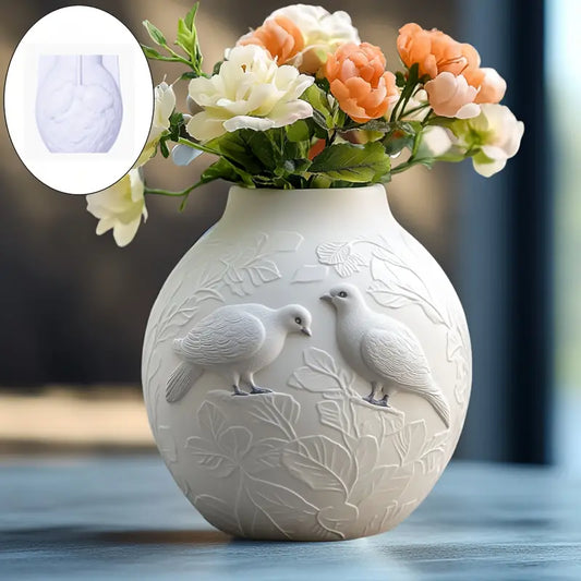 BP097MS - Molde Silicone Vaso Planta Relevo Pomba Branca