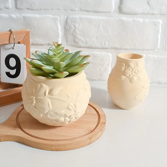 BP096MS - Molde Silicone Vaso Flores Suculentas Padrão Relevo