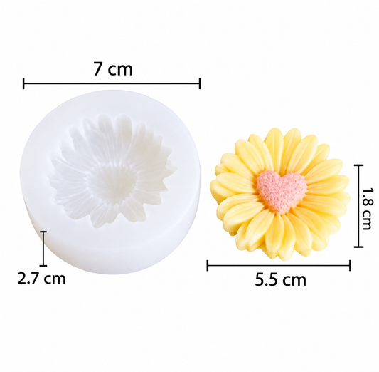 F029MS - Molde de Silicone Margarida em Formato de Coração