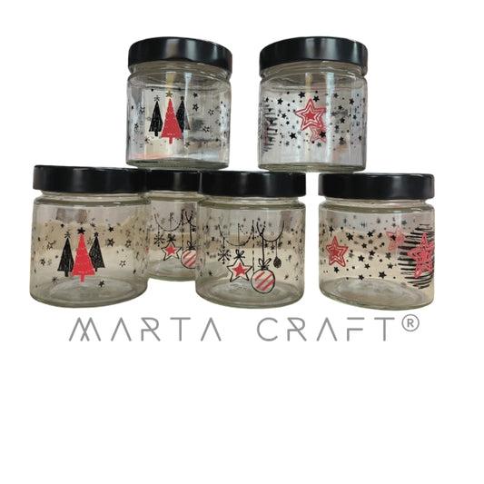 Pack 6 Boiões de Vidro C/ Tampa Preta - Especial Natal - 220 mL