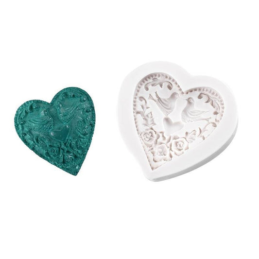 CA031MS - Molde coração vintage pássaro