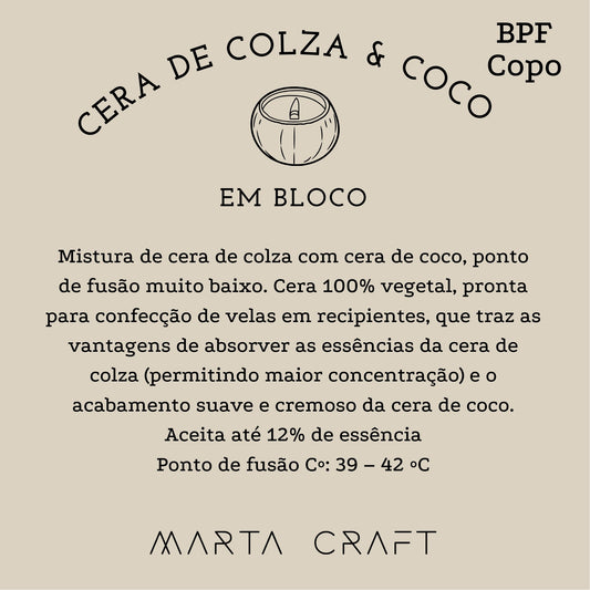 RV Cera de Colza com Coco (Bloco) - P/ Velas Recipiente - PFMB