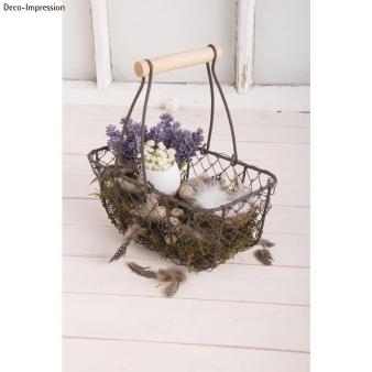 2 Cestos Decorativos de Metal c/ Alça de Madeira
