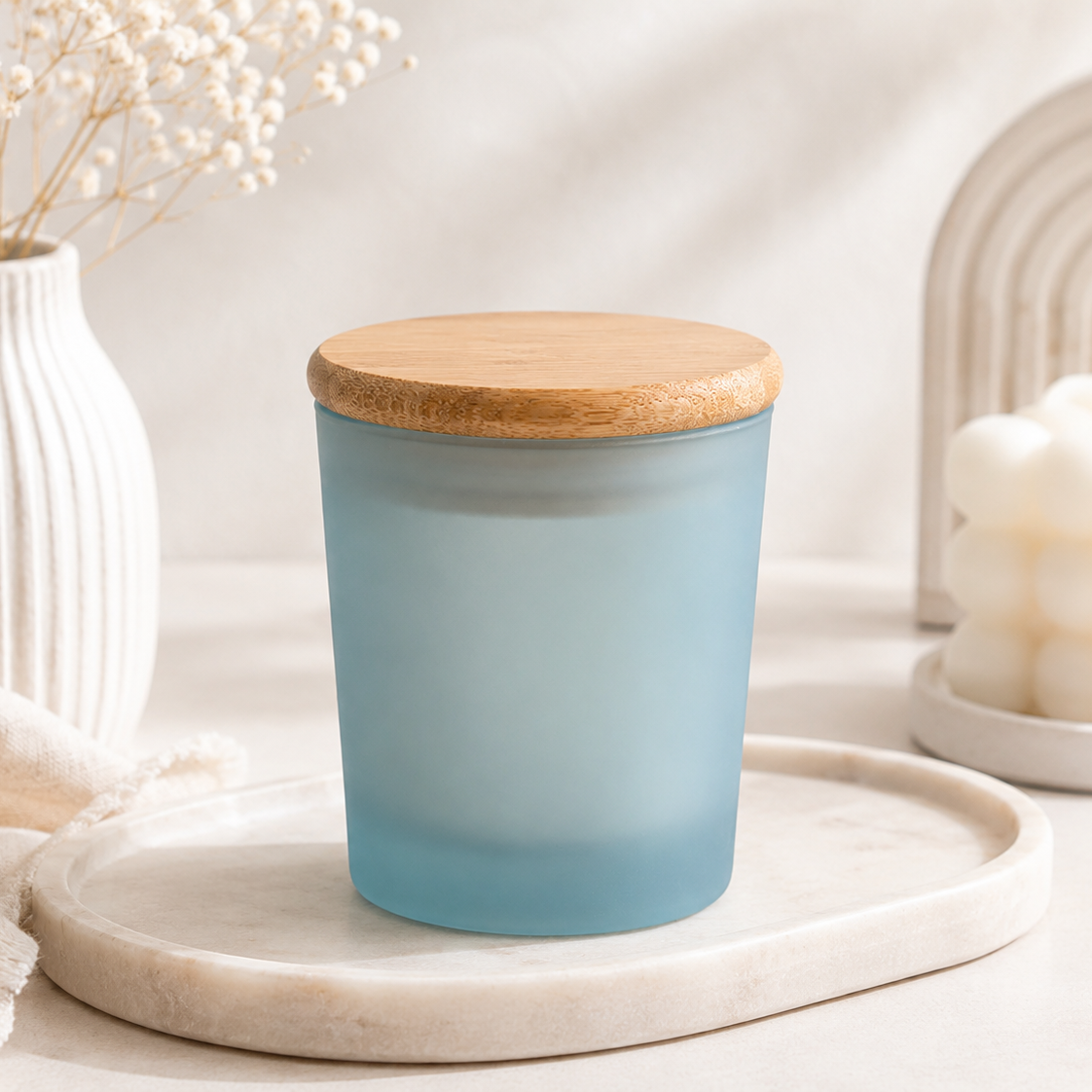 Copo para Velas em Vidro Azul Fosco Translúcido 180 ml