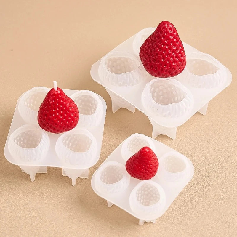 D103MS  - Molde Silicone Morangos 3D S/M/L