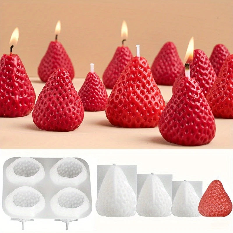 D103MS  - Molde Silicone Morangos 3D S/M/L