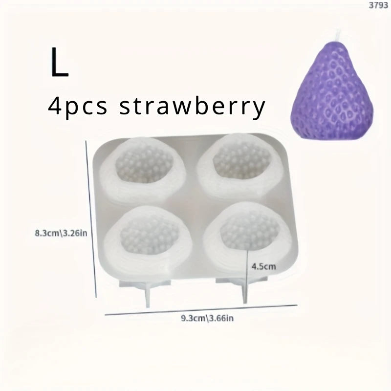 D103MS  - Molde Silicone Morangos 3D S/M/L