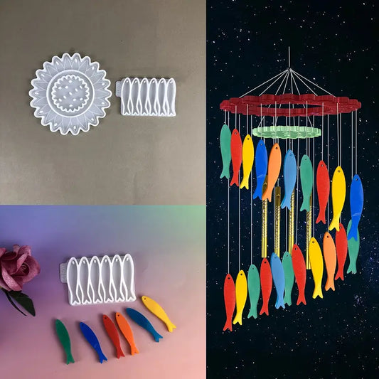 EP112MS - Molde Epoxi de Sino de Vento em Forma de Sardinhas