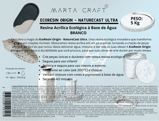 RV RESINA ORGÂNICA - 5KG - ECORESIN ORIGIN - NATURECAST ULTRA -MARTA CRAFT ®  - BRANCO Formato Balde