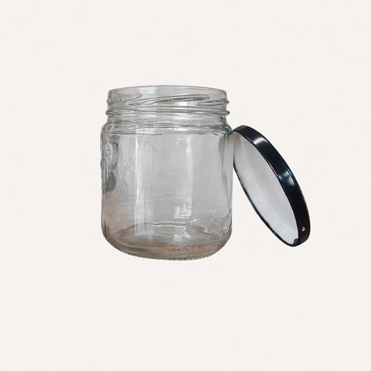 | Boião Vidro Transparente Compota c/ Tampa Preta