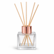 Frasco Vidro 100 ml Transparente Difusor Quadrado + Tampa Rosa Gold