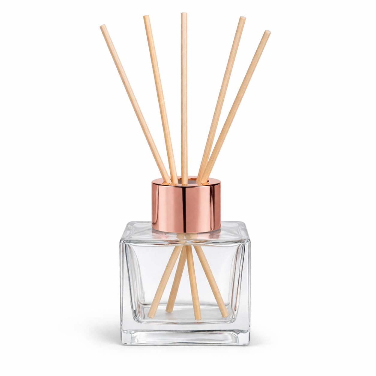 Frasco Vidro 100 ml Transparente Difusor Quadrado + Tampa Rosa Gold