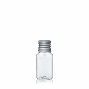Mini Garrafa PET 10 ml + Tampa Plástico Aluminizado Cinzento