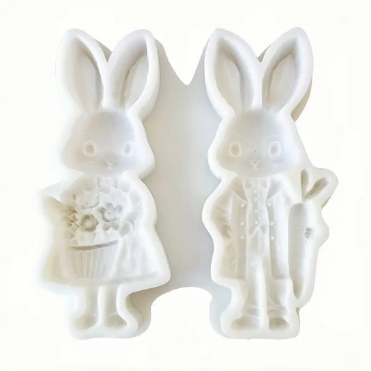 P023MS- Casal de Coelhos 3D Páscoa - Molde de Silicone