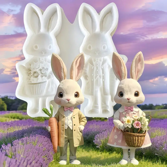 P023MS- Casal de Coelhos 3D Páscoa - Molde de Silicone