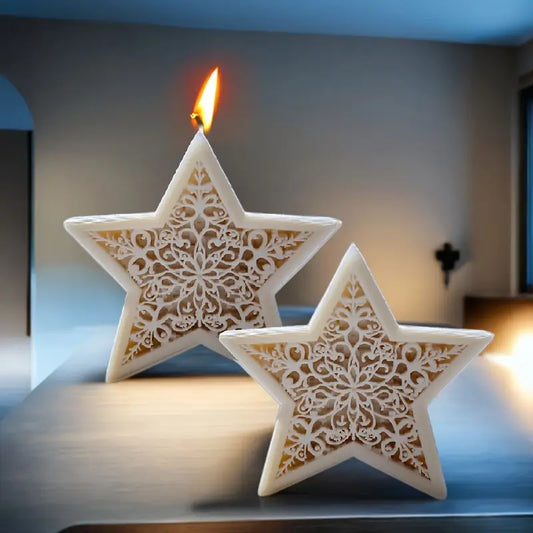 V031MS-  Molde Silicone Vela Estrela 3D Intrincado Renda