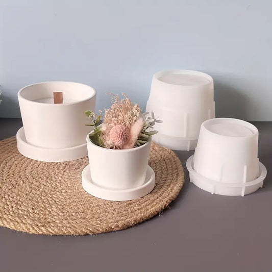 BP086MS - Molde de silicone Epóxi - Pote Vaso velas com tampa redondo S / L