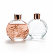 Frasco Difusor 50 ml Redondo Achatado – Vidro Transparente com Tampa Rose Gold