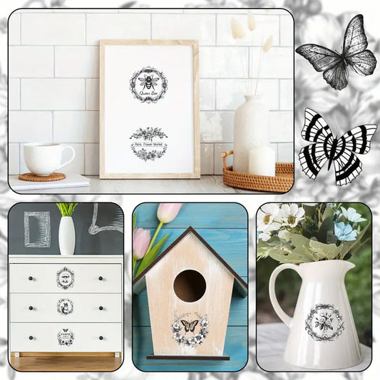 5 folhas Papel de Transferência UV DTF com Tema Rub-On de Guirlanda Preta