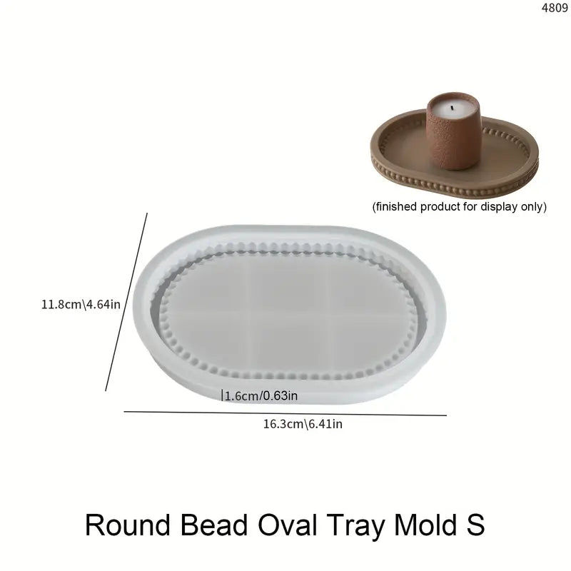 BP084MS - Molde de silicone Epóxi - Base/ Oval Bandeja com contas  S / L