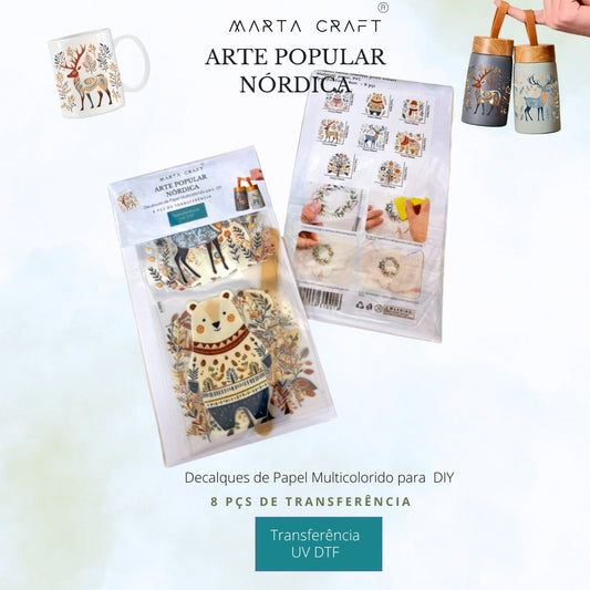 8 pçs de Transferência UV DTF com TemaArte Popular Nórdica