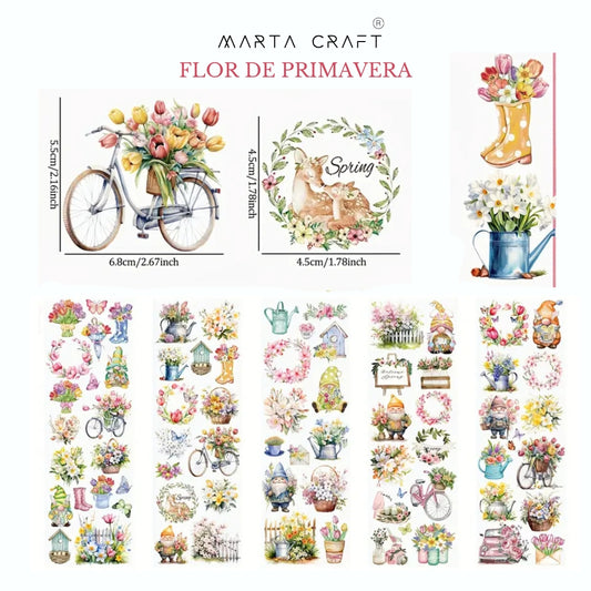 5 folhas Papel de Transferência UV DTF com Tema Flor de Primavera