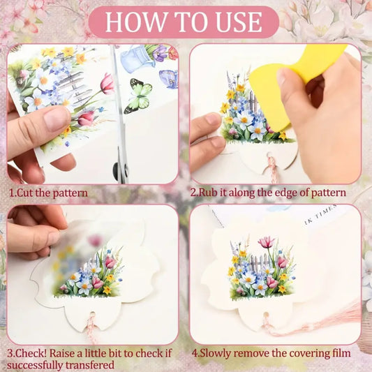 5 folhas Papel de Transferência UV DTF com Tema Flor de Primavera