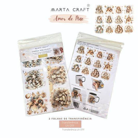 12pcs Papel de Transferência UV DTF com Tema Amor de Mãe