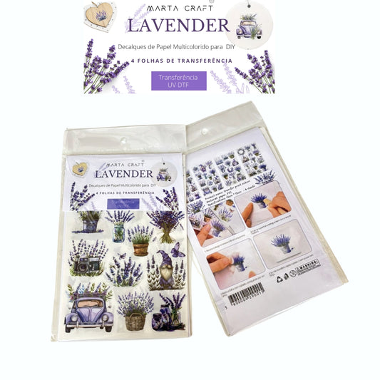 4 folhas Papel de Transferência UV DTF com Tema Lavender