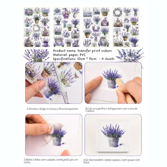 4 folhas Papel de Transferência UV DTF com Tema Lavender