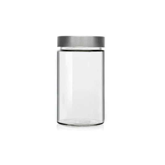 Boião Vidro DELUXE 720 ml + Tampa Alta Prateada