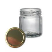 | Boião Vidro Transparente 40 ml + Tampa Dourada (Monodose)
