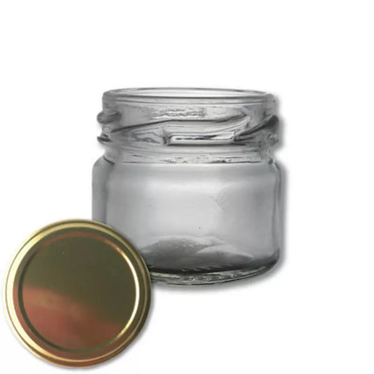 Boião Vidro Transparente 30 ml + Tampa Dourada (Monodose)