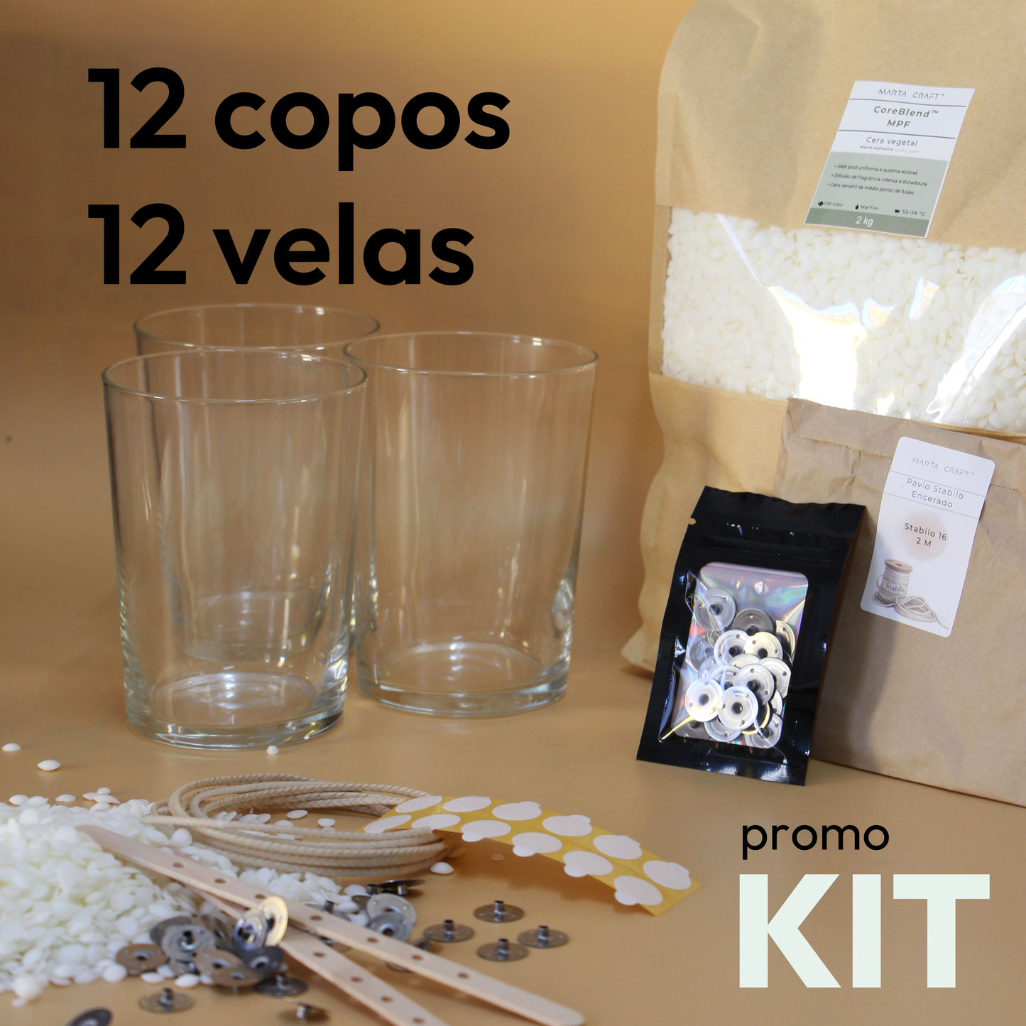 Kit: 12 copos - 12 velas