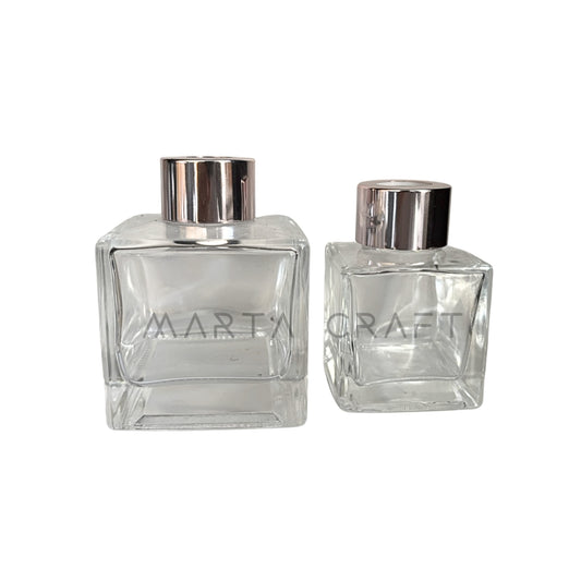 Frasco Vidro Transparente difusor quadrado + Tampa Conta rosa gold  50ml/100 ml