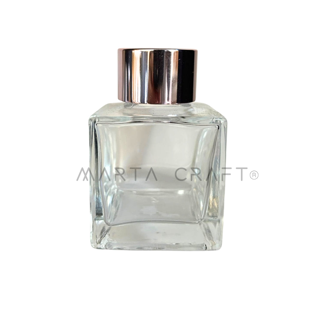 Frasco Vidro Transparente difusor quadrado + Tampa Conta rosa gold  50ml/100 ml